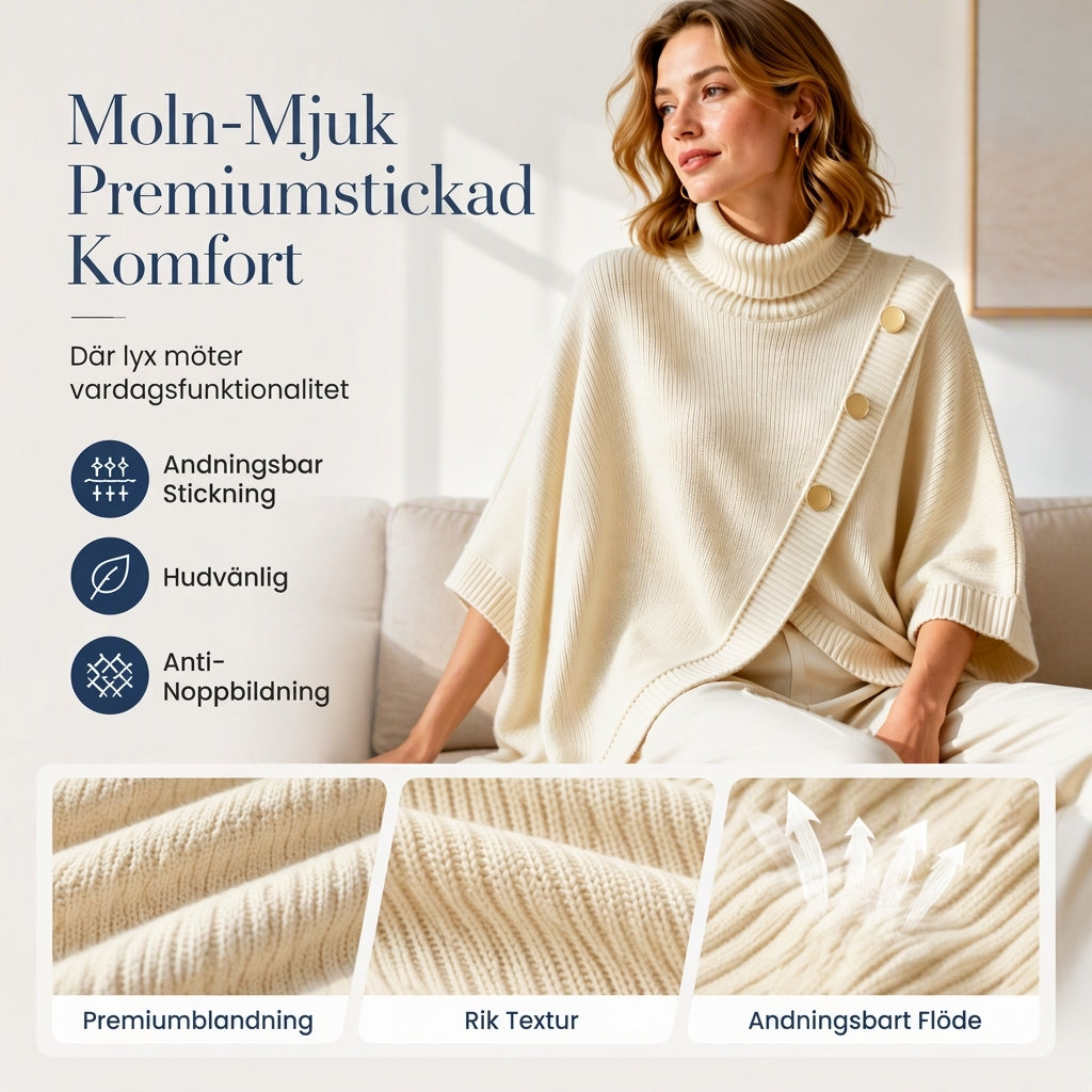 Flickors Asymmetrisk Turtleneck Poncho Stickad Tröja-3