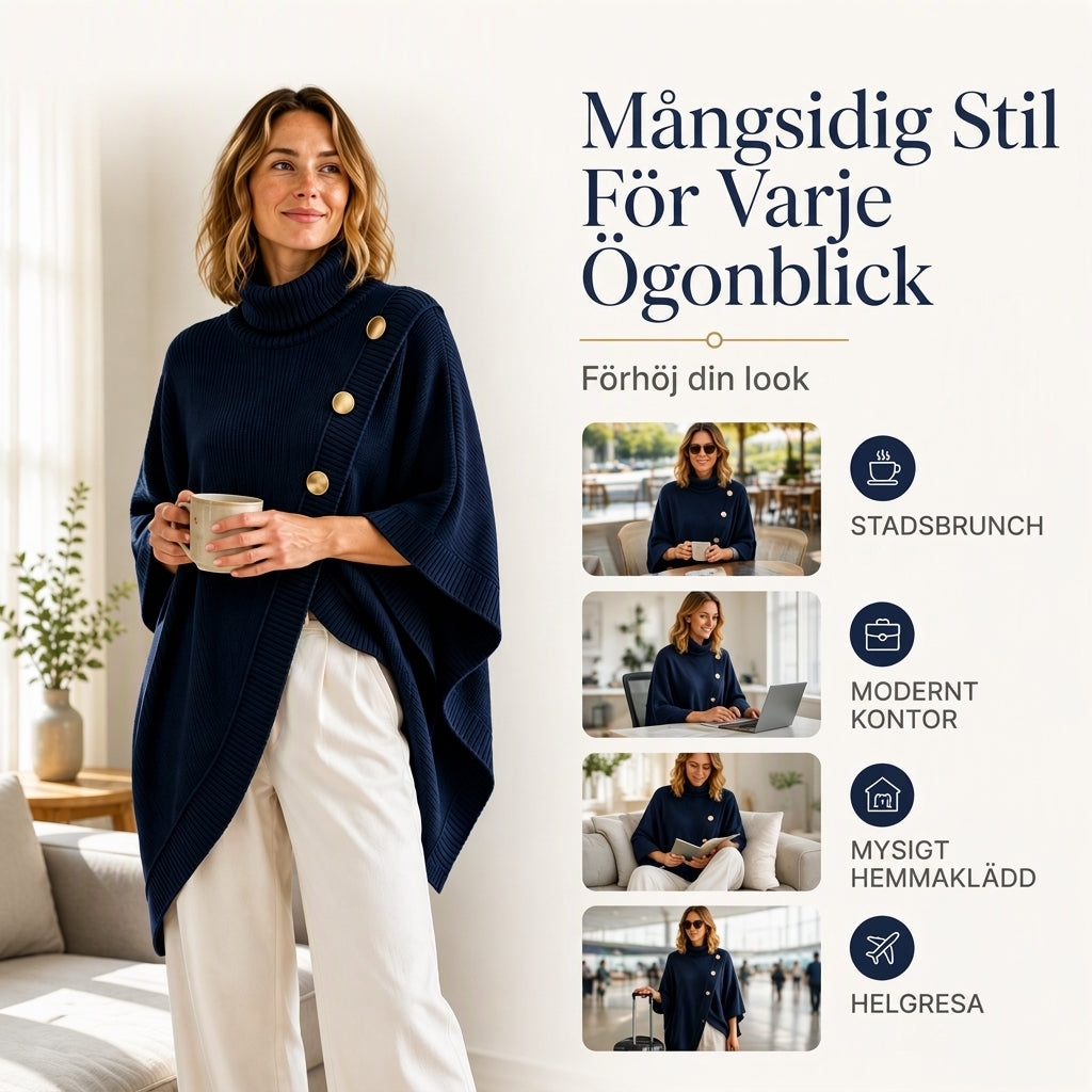 Flickors Asymmetrisk Turtleneck Poncho Stickad Tröja-4