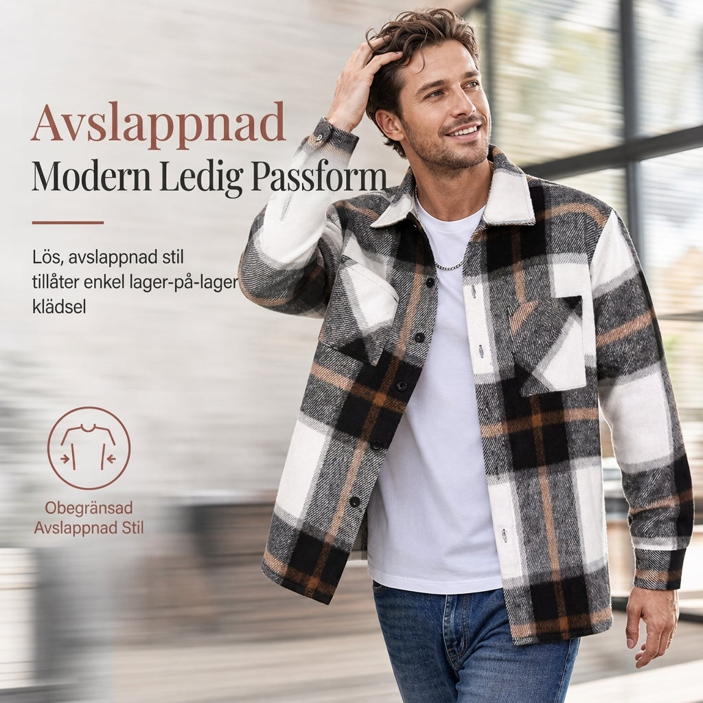 Casual rutig flannelskjorta för män-4