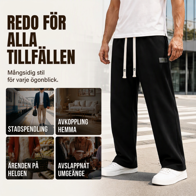 Casual breda mjukisbyxor med fickor för män-4