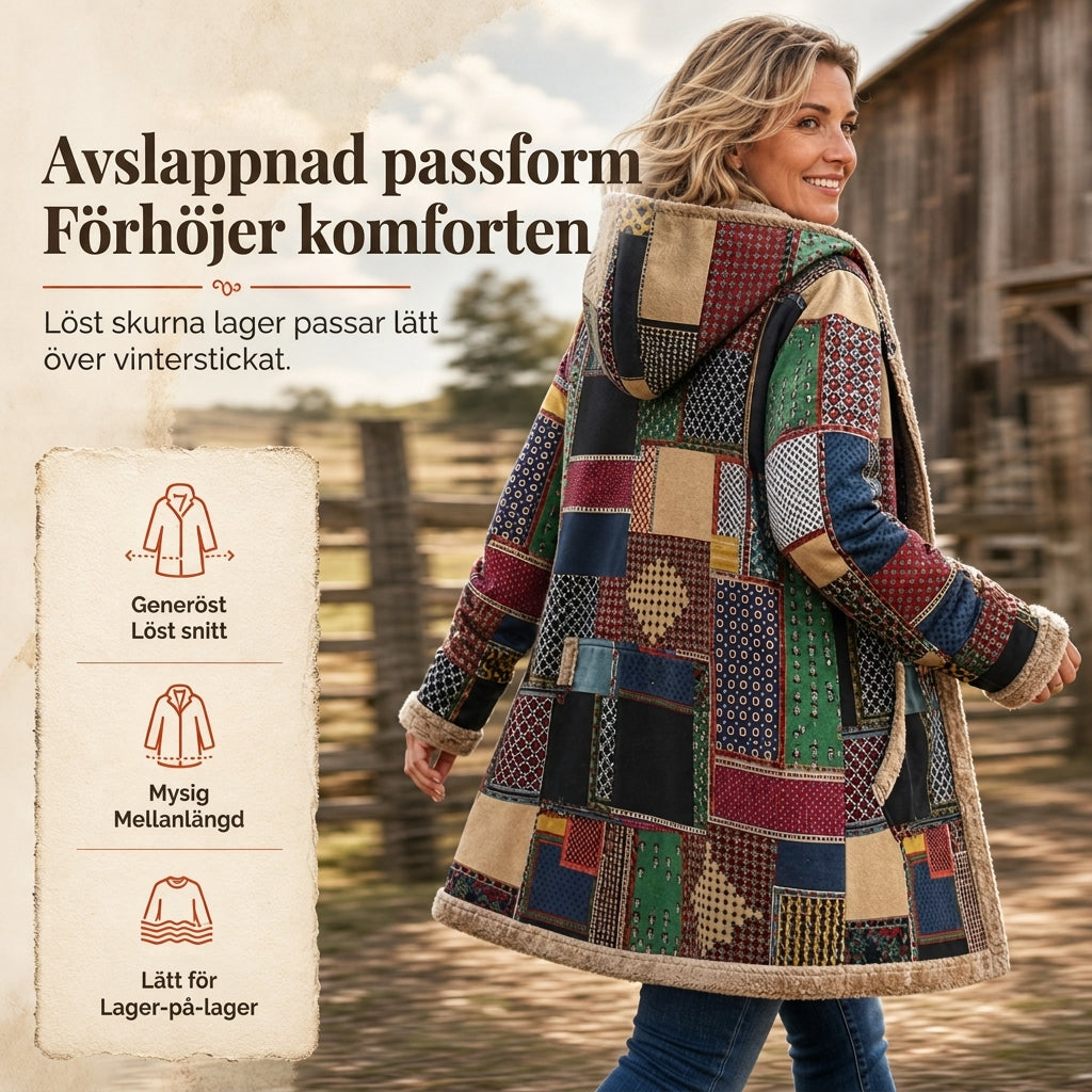 Varm Hoodie Dam – Mjuk Fleecefodrad Huvtröja med Vintage Tryck, Mysig Komfort & Vinterstil-4