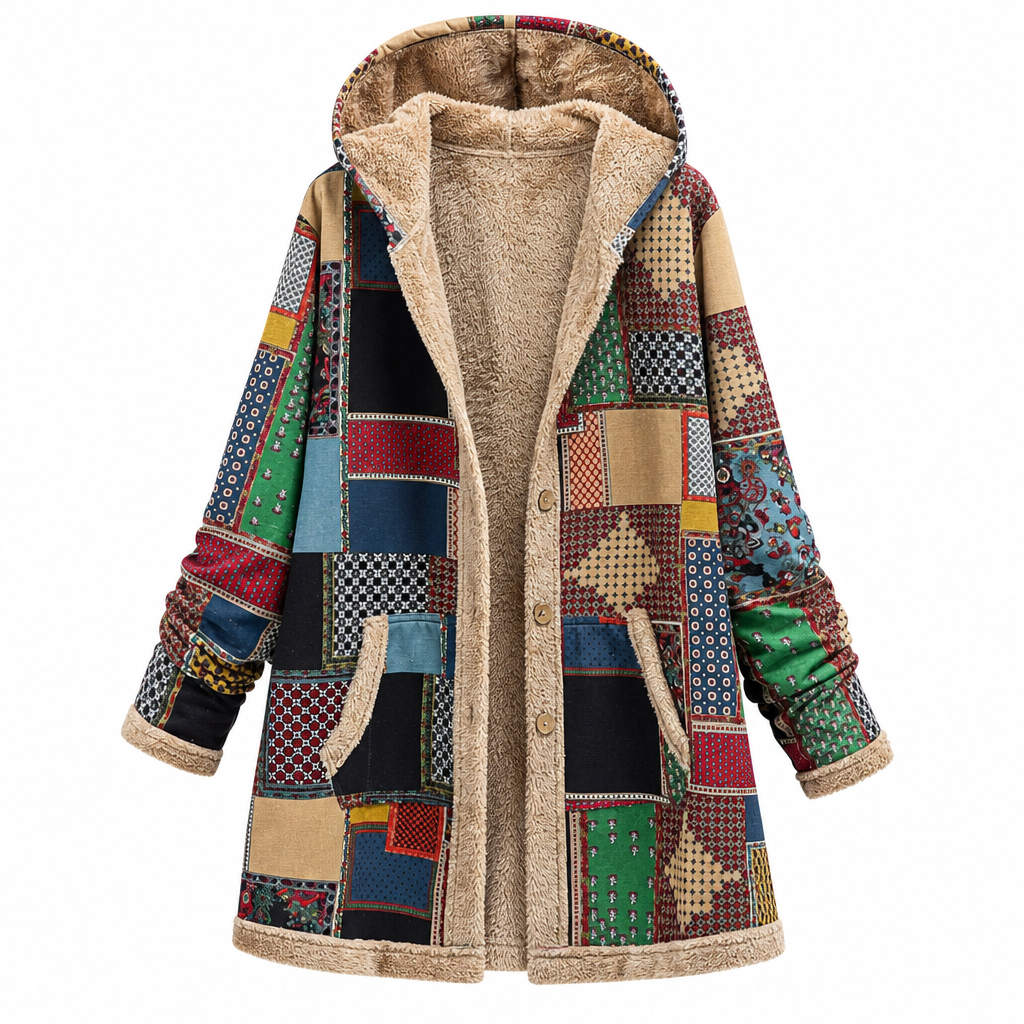 Varm Hoodie Dam – Mjuk Fleecefodrad Huvtröja med Vintage Tryck, Mysig Komfort & Vinterstil-9