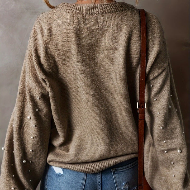 ☁️Mjuk Värme, Höst & Vinter Essentiell🧶 Dam Rund Hals Pullover Tröja – Andningsbar & Hudvänlig, Varm & Mysig | Perfekt Höst/Vinter Stickad ✨-2