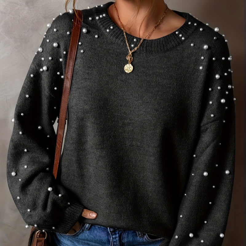 ☁️Mjuk Värme, Höst & Vinter Essentiell🧶 Dam Rund Hals Pullover Tröja – Andningsbar & Hudvänlig, Varm & Mysig | Perfekt Höst/Vinter Stickad ✨-11