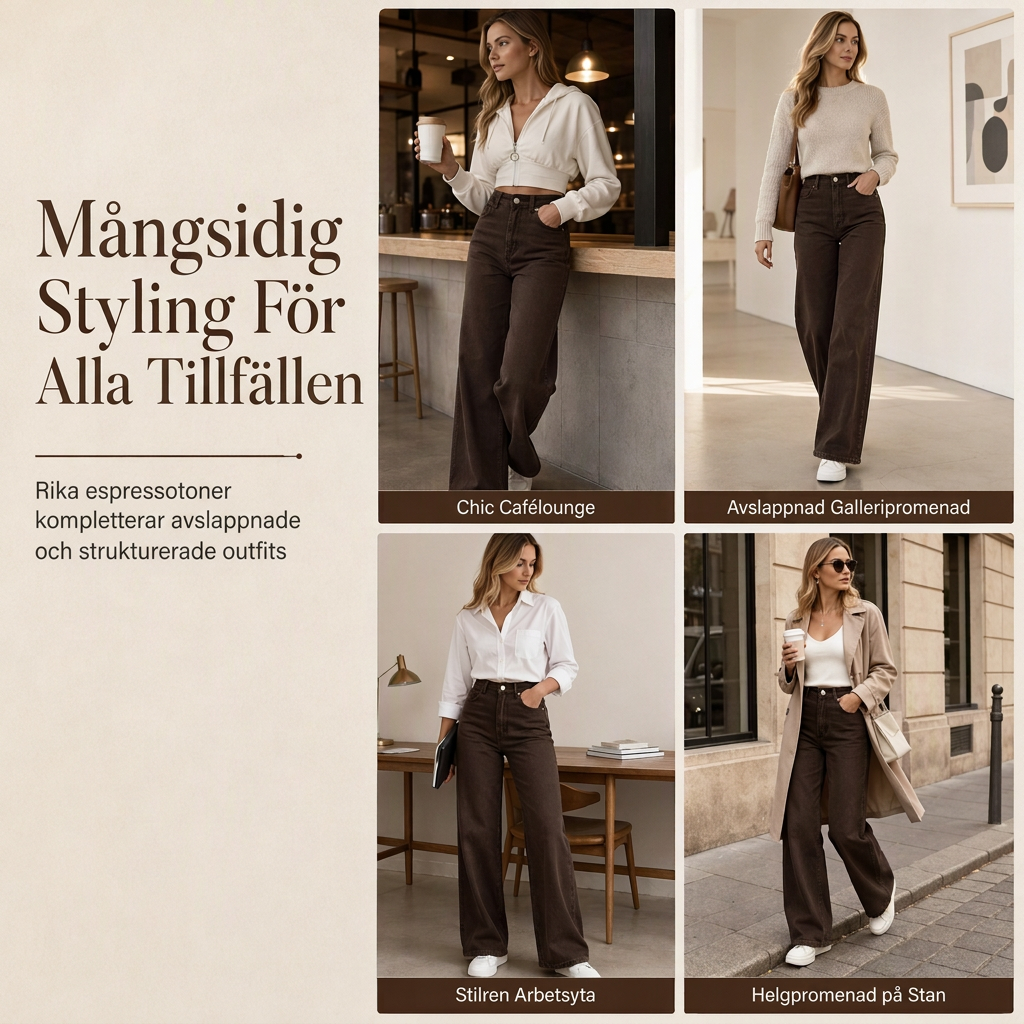 Dam jeans med retro hög midja och breda ben, draperande golvlånga byxor-6