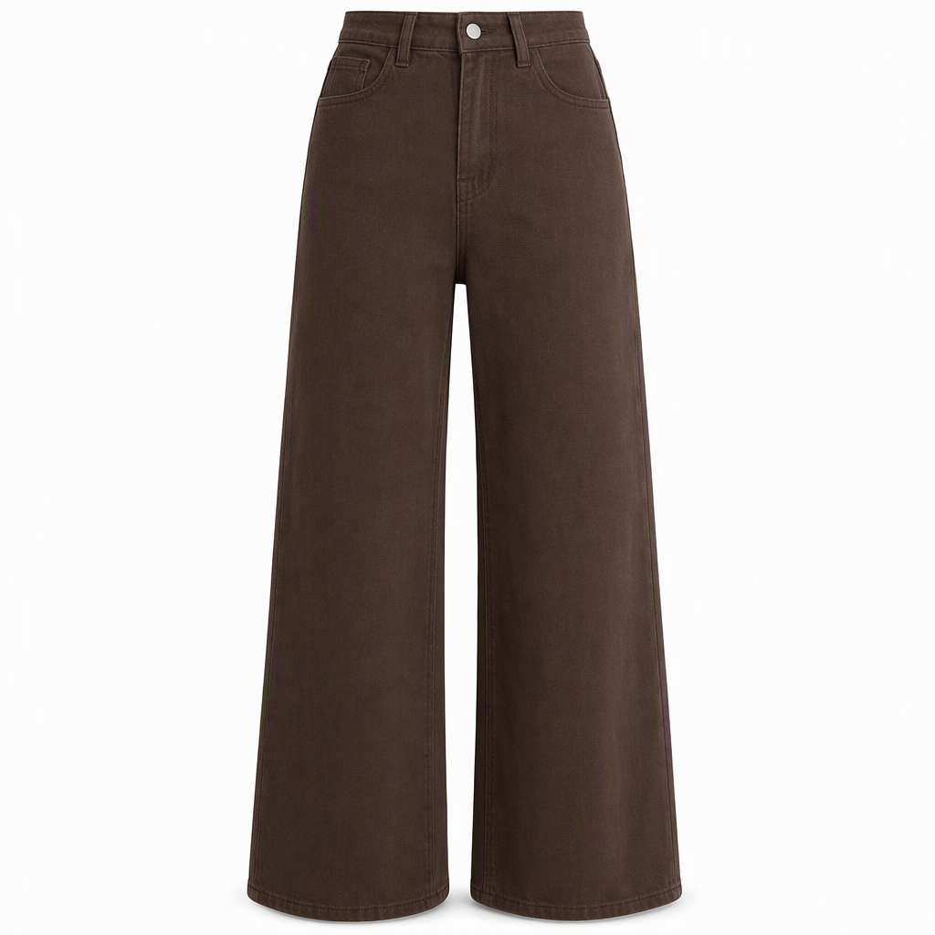 Dam jeans med retro hög midja och breda ben, draperande golvlånga byxor-8