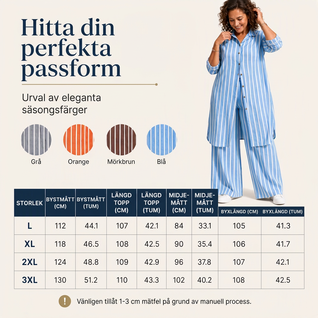 Långrandig skjorta med breda byxor set för kvinnor-5