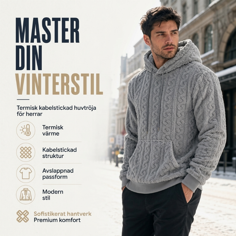 Herrars varm kabelstickad huvtröja för vinter