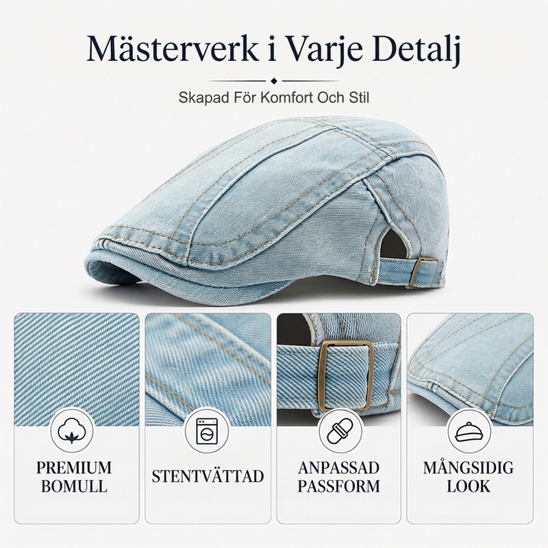 Unisex Vintage Flat Cap i Denimstil – Klassisk Baskerkeps med Retro Look & Komfortabel Passform-1