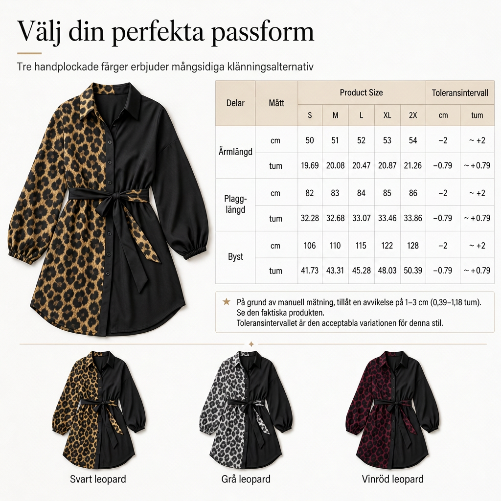 50 % RABATT🖤 🐆Långärmad miniklänning för damer med leopardmönster och kontrasterande lappar samt bälte-7