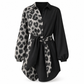 50 % RABATT🖤 🐆Långärmad miniklänning för damer med leopardmönster och kontrasterande lappar samt bälte-9
