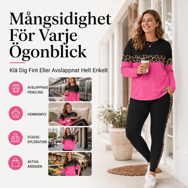 Damens lediga set i leopardmönster, 2 delar-5