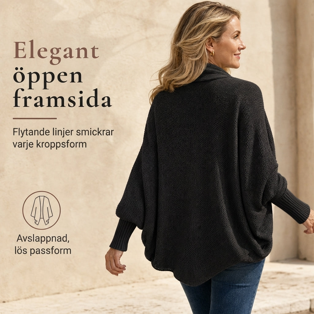 ✨⭐Löst stickad kofta för kvinnor med fladdermusärmar, öppen fram med sjal krage för höst och vinter-5