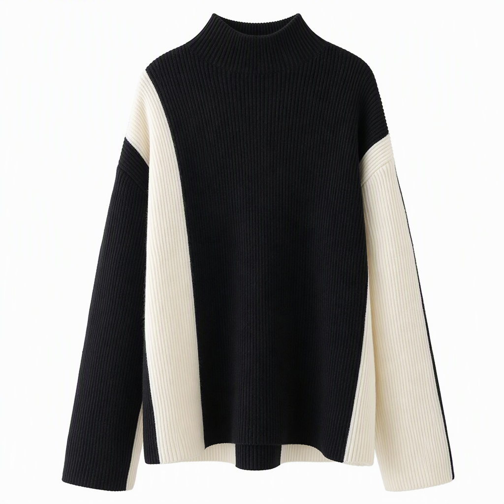 🍂 Höst-/vintererbjudande ✨ 2-delat stickat set för damer i färgblock – varm tröja och elegant kjol för en chic look-8