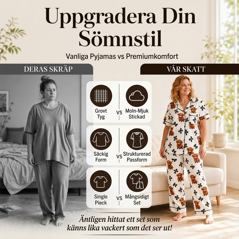 🐮Pyjamasset Dam med Highland Cow-mönster – Mjukt & Mysigt 3-delat Set-2