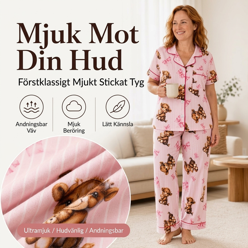 🐮Pyjamasset Dam med Highland Cow-mönster – Mjukt & Mysigt 3-delat Set-3