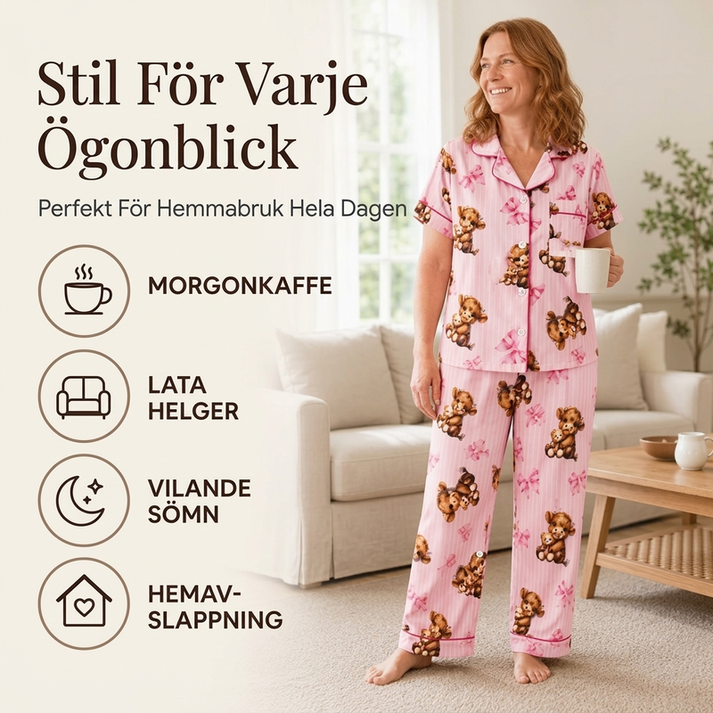 🐮Pyjamasset Dam med Highland Cow-mönster – Mjukt & Mysigt 3-delat Set-4
