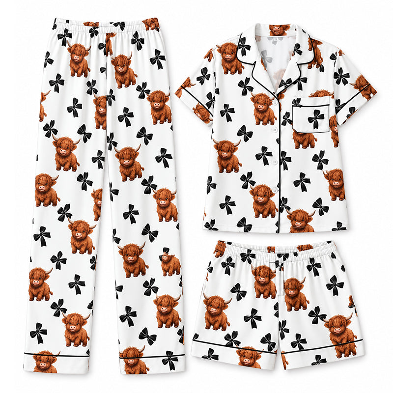 🐮Pyjamasset Dam med Highland Cow-mönster – Mjukt & Mysigt 3-delat Set-9