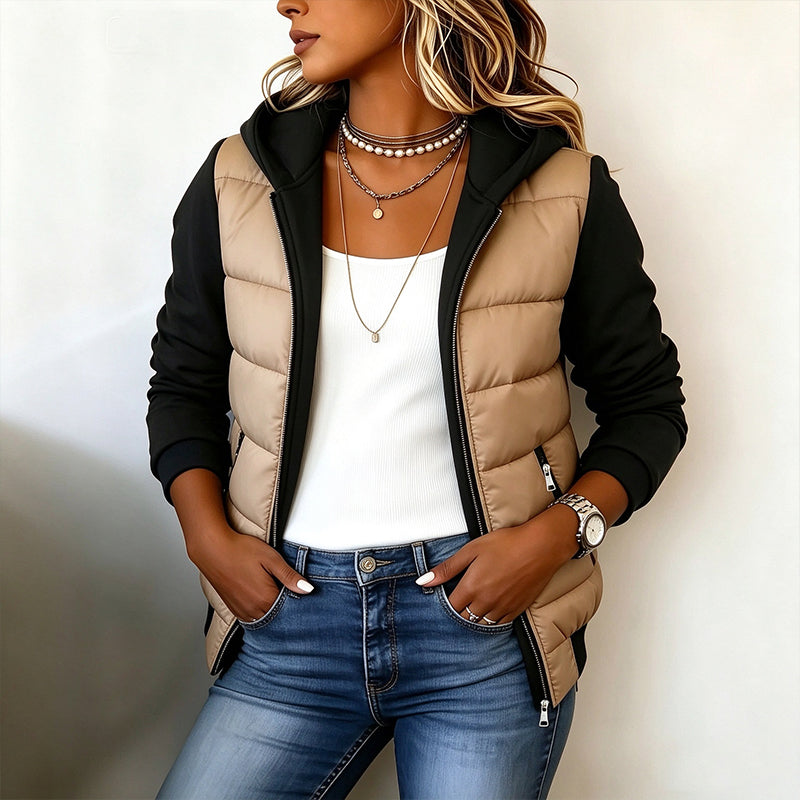 🚚 Fri frakt på just den här produkten! ✨ 🧥 Vadderad huvjacka för kvinnor med lappad design – varm, bekväm och perfekt för kalla dagar, nu till halva priset! ✨-8