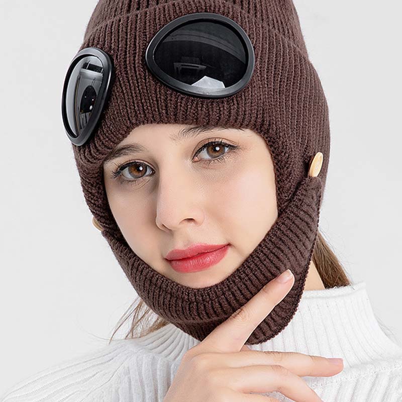 ⛷️ 3-i-1 – Mössa, skidglasögon och halsvärmare i ett! Unisex-stickad mössa, varm och vindtät 🧢-2
