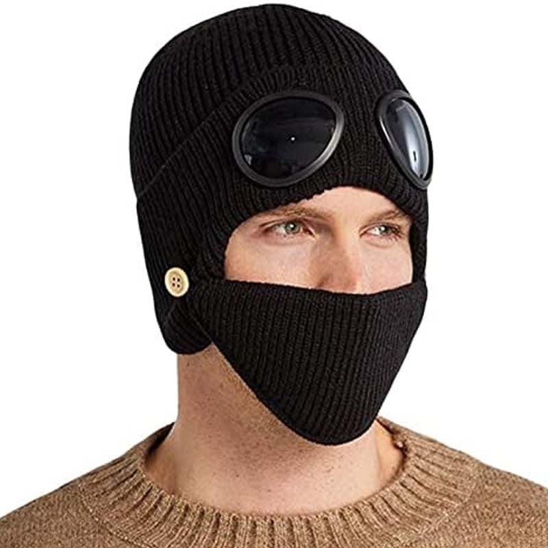 ⛷️ 3-i-1 – Mössa, skidglasögon och halsvärmare i ett! Unisex-stickad mössa, varm och vindtät 🧢-3