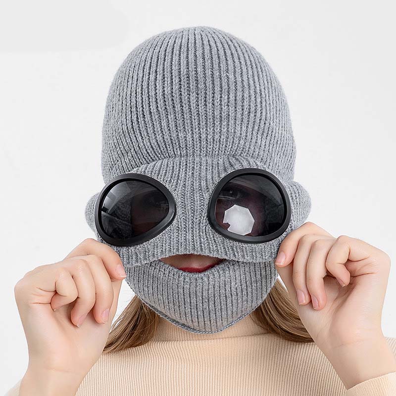 ⛷️ 3-i-1 – Mössa, skidglasögon och halsvärmare i ett! Unisex-stickad mössa, varm och vindtät 🧢-4