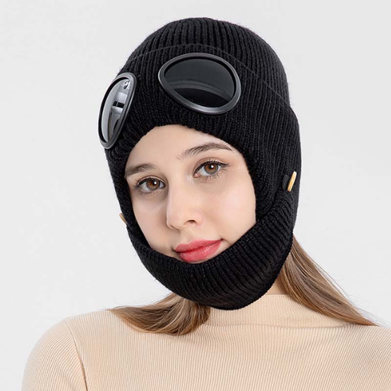 ⛷️ 3-i-1 – Mössa, skidglasögon och halsvärmare i ett! Unisex-stickad mössa, varm och vindtät 🧢-7