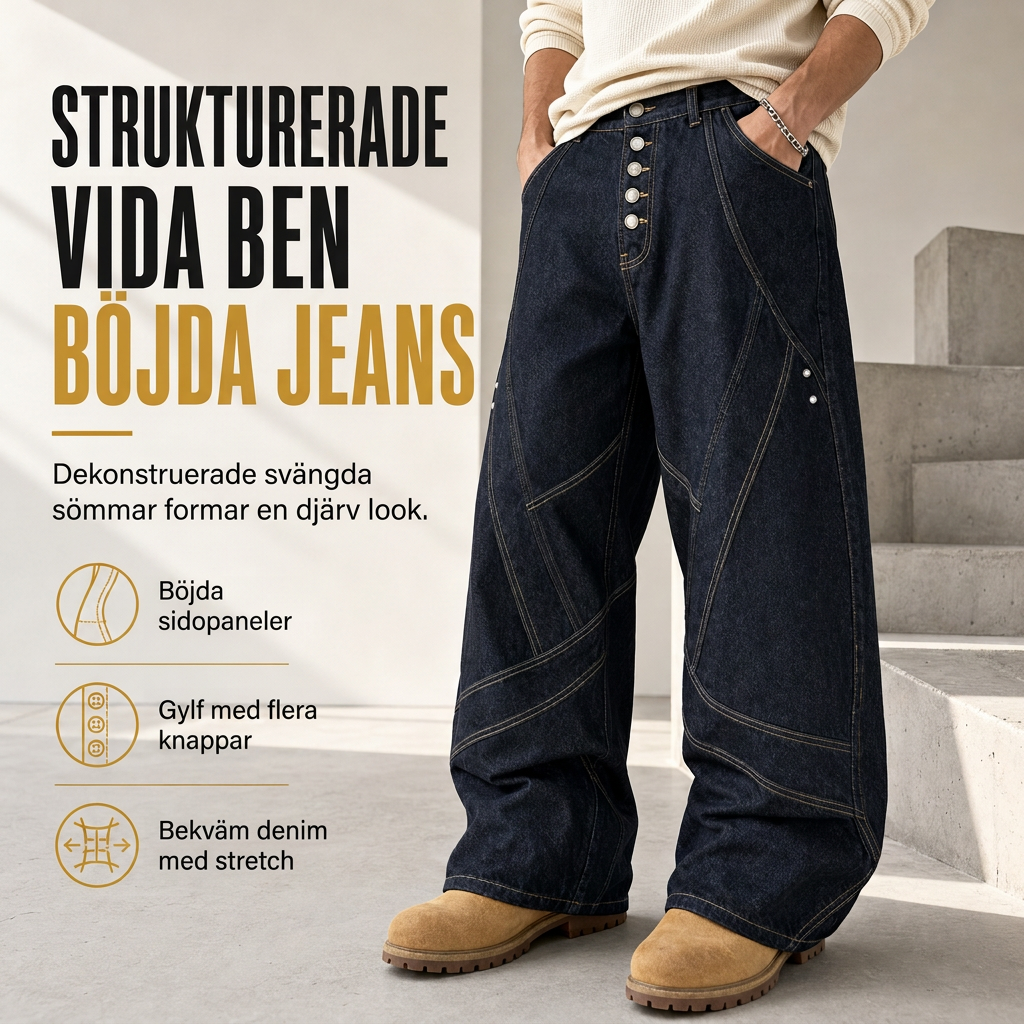 ✈️Fri frakt📢🎉50 % rabatt!!!🛍️✨Herrjeans i amerikansk vintage-stil, utsvängda, vida ben, dekonstruerade, otvättade denimbyxor med knäppning