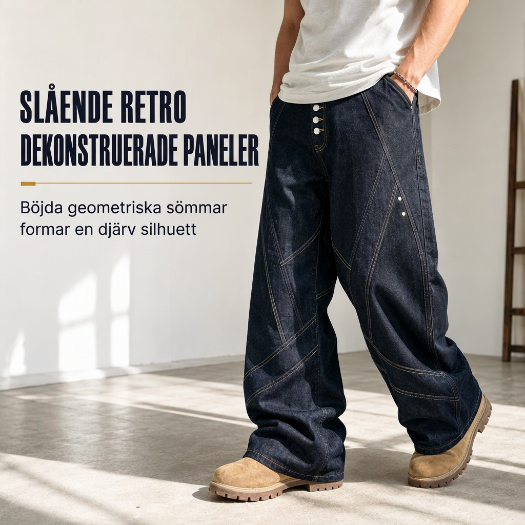 ✈️Fri frakt📢🎉50 % rabatt!!!🛍️✨Herrjeans i amerikansk vintage-stil, utsvängda, vida ben, dekonstruerade, otvättade denimbyxor med knäppning-2