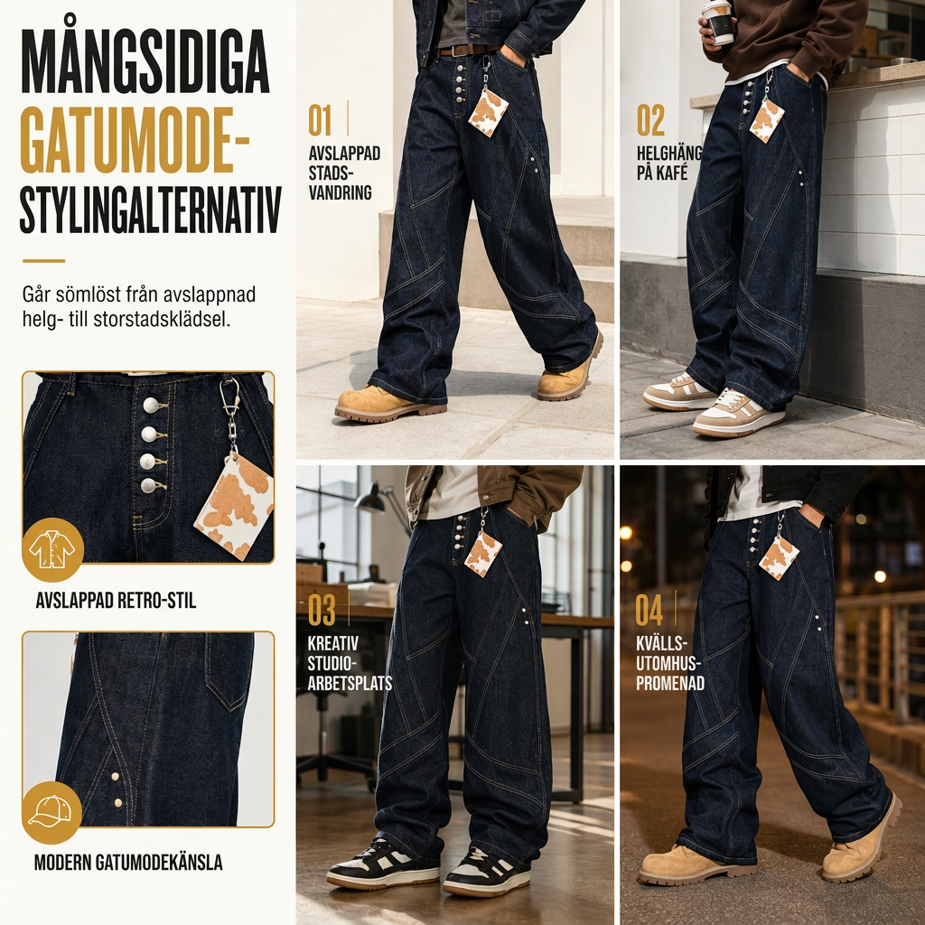✈️Fri frakt📢🎉50 % rabatt!!!🛍️✨Herrjeans i amerikansk vintage-stil, utsvängda, vida ben, dekonstruerade, otvättade denimbyxor med knäppning-6