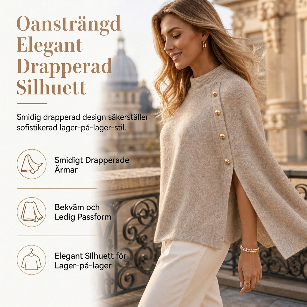 Damknittad cape-poncho med knappar-5