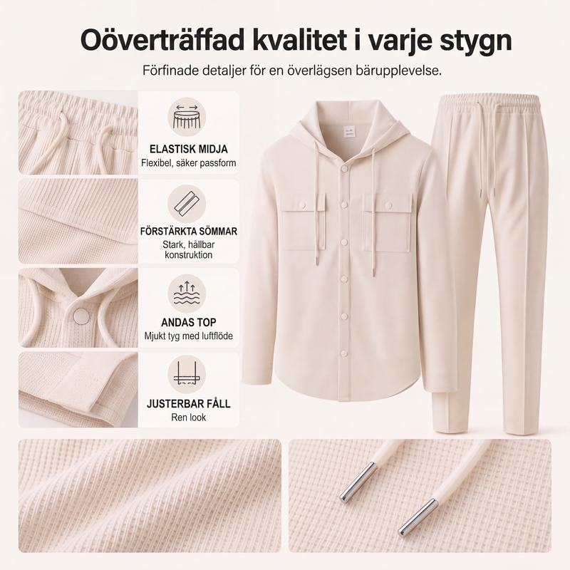 🚚 Fri frakt på just den här produkten!  Set för män: ledig huvtröja i våffeltyg och matchande byxor-1