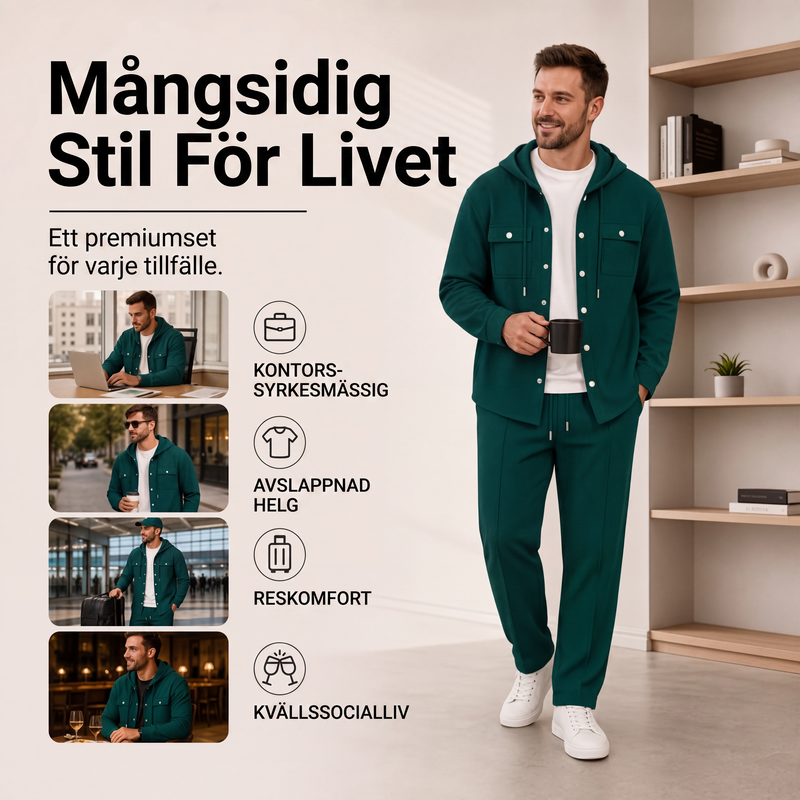 🚚 Fri frakt på just den här produkten!  Set för män: ledig huvtröja i våffeltyg och matchande byxor-4