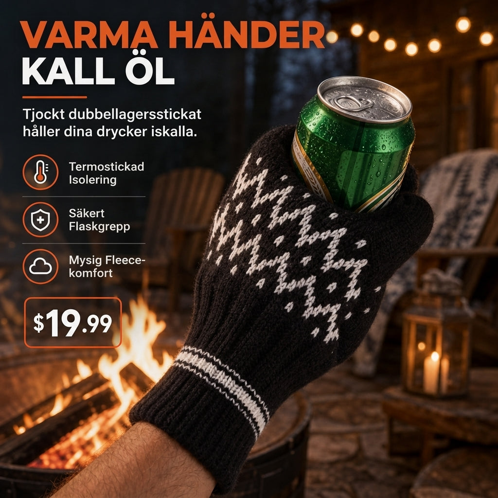 🍺 Stickade dryckesvantar för vinter – isolerade, värmande, passar burkar och flaskor, perfekta för utomhusfester! ✨