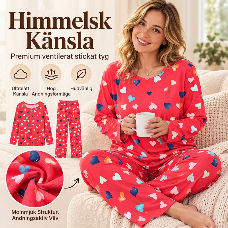 ✨Nyhet! Pyjamas-set för damer med hjärtmönster och långa ärmar-3