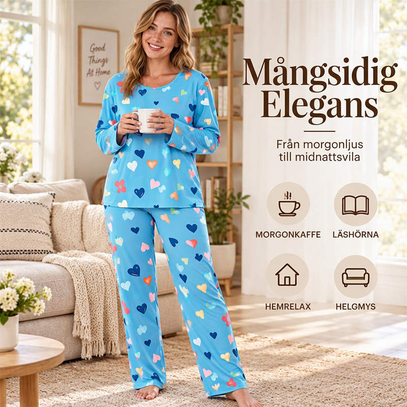 ✨Nyhet! Pyjamas-set för damer med hjärtmönster och långa ärmar-4