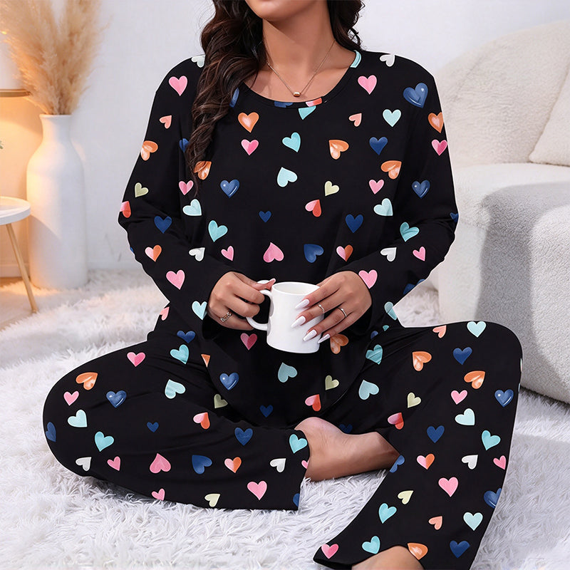 ✨Nyhet! Pyjamas-set för damer med hjärtmönster och långa ärmar-13