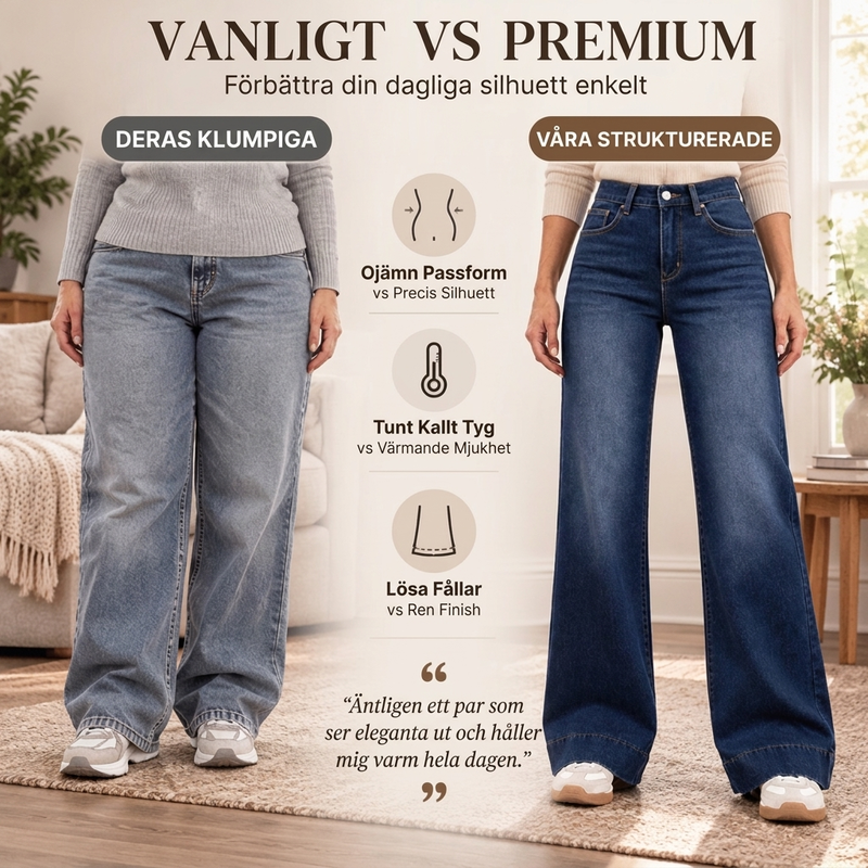 🚚 Fri frakt på just den här produkten!  🥳Gratis frakt!🥳 Termiska damjeans med vid ben och hög midja-3