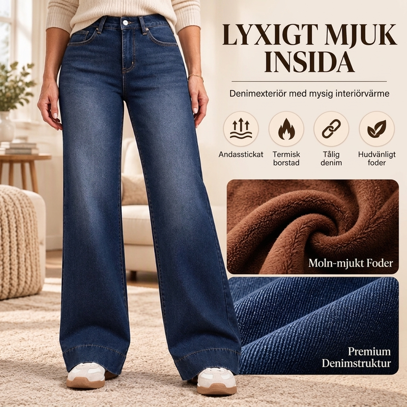 🚚 Fri frakt på just den här produkten!  🥳Gratis frakt!🥳 Termiska damjeans med vid ben och hög midja-4