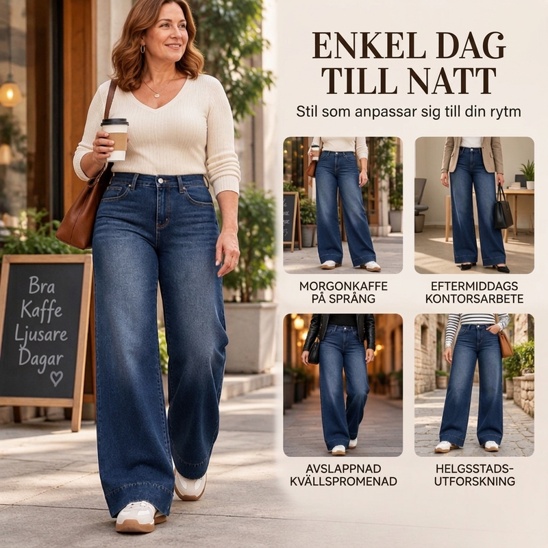 🚚 Fri frakt på just den här produkten!  🥳Gratis frakt!🥳 Termiska damjeans med vid ben och hög midja-5