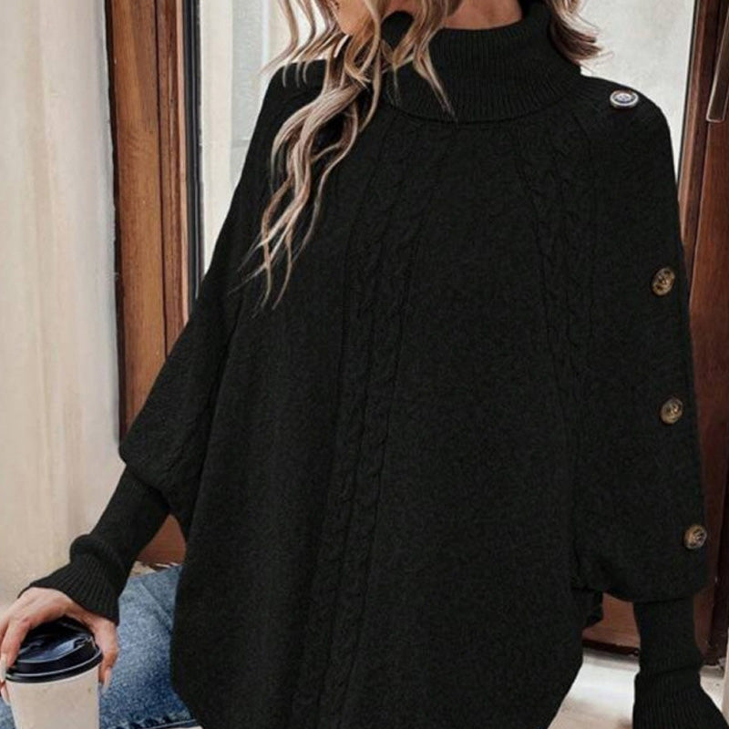 ❄️Dam Elegant Hög Hals Asymmetrisk Fåll Cape Tröja🔥-5