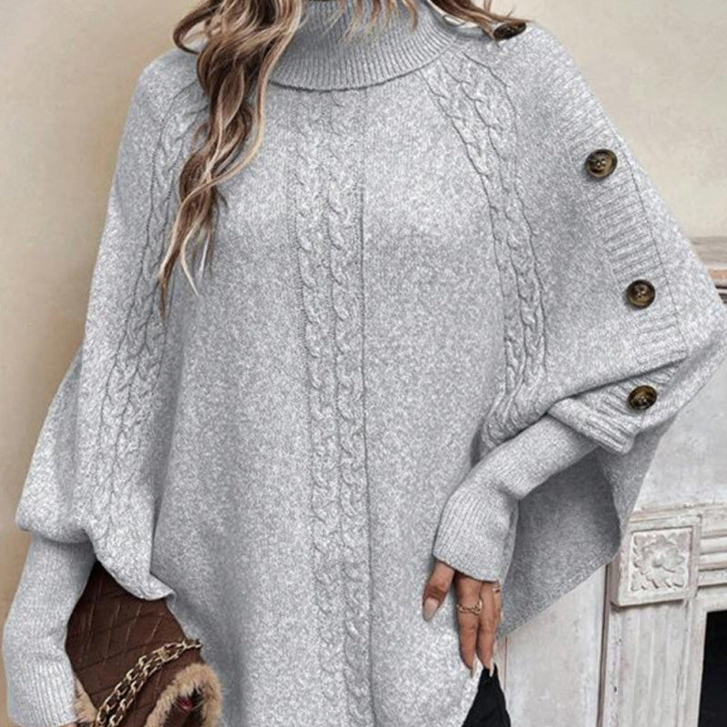 ❄️Dam Elegant Hög Hals Asymmetrisk Fåll Cape Tröja🔥-6