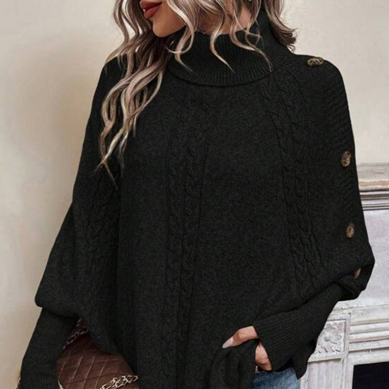 ❄️Dam Elegant Hög Hals Asymmetrisk Fåll Cape Tröja🔥-4