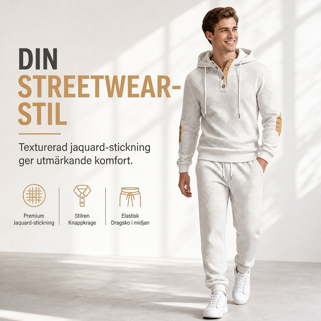 🔥Fri frakt✈️2-delat jacquard-träningsset för herrar – avslappnad hoodie med matchande joggingbyxor, bekvämt och snyggt för hösten och vintern 👕