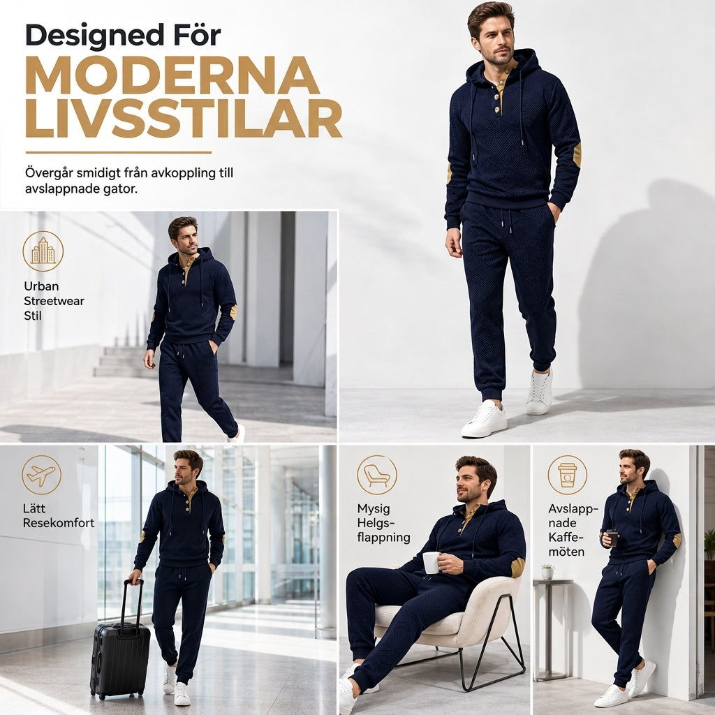 🔥Fri frakt✈️2-delat jacquard-träningsset för herrar – avslappnad hoodie med matchande joggingbyxor, bekvämt och snyggt för hösten och vintern 👕-6
