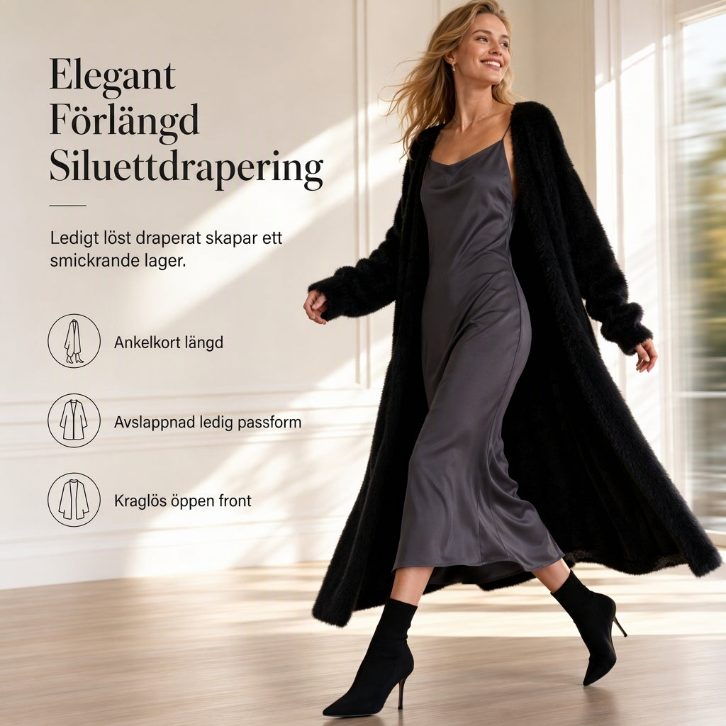 🥰 Nyhet! Lång damkofta i fleece med imiterad päls, en fluffig oversized stickad kofta för höst och vinter-4
