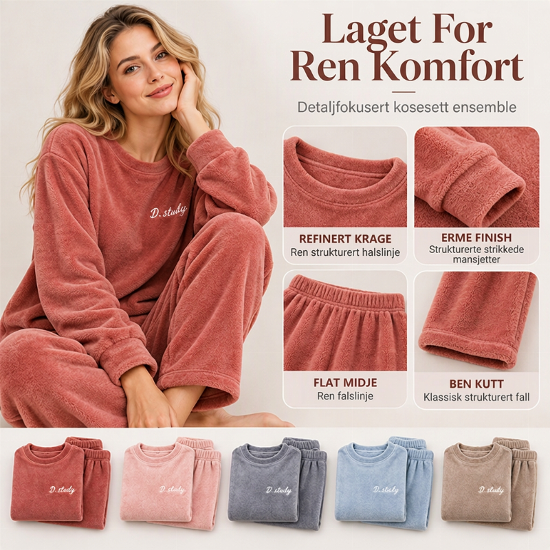 Mysigt och varmt pyjamas-set i korallfärgad sammet för kvinnor🔥❄️-1