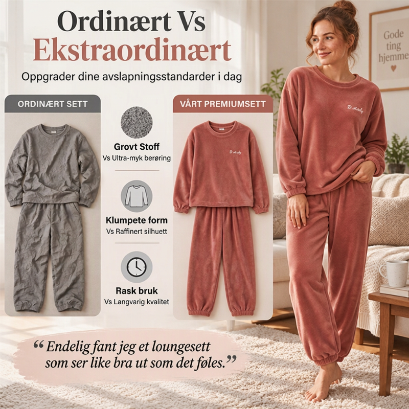 Mysigt och varmt pyjamas-set i korallfärgad sammet för kvinnor🔥❄️-3