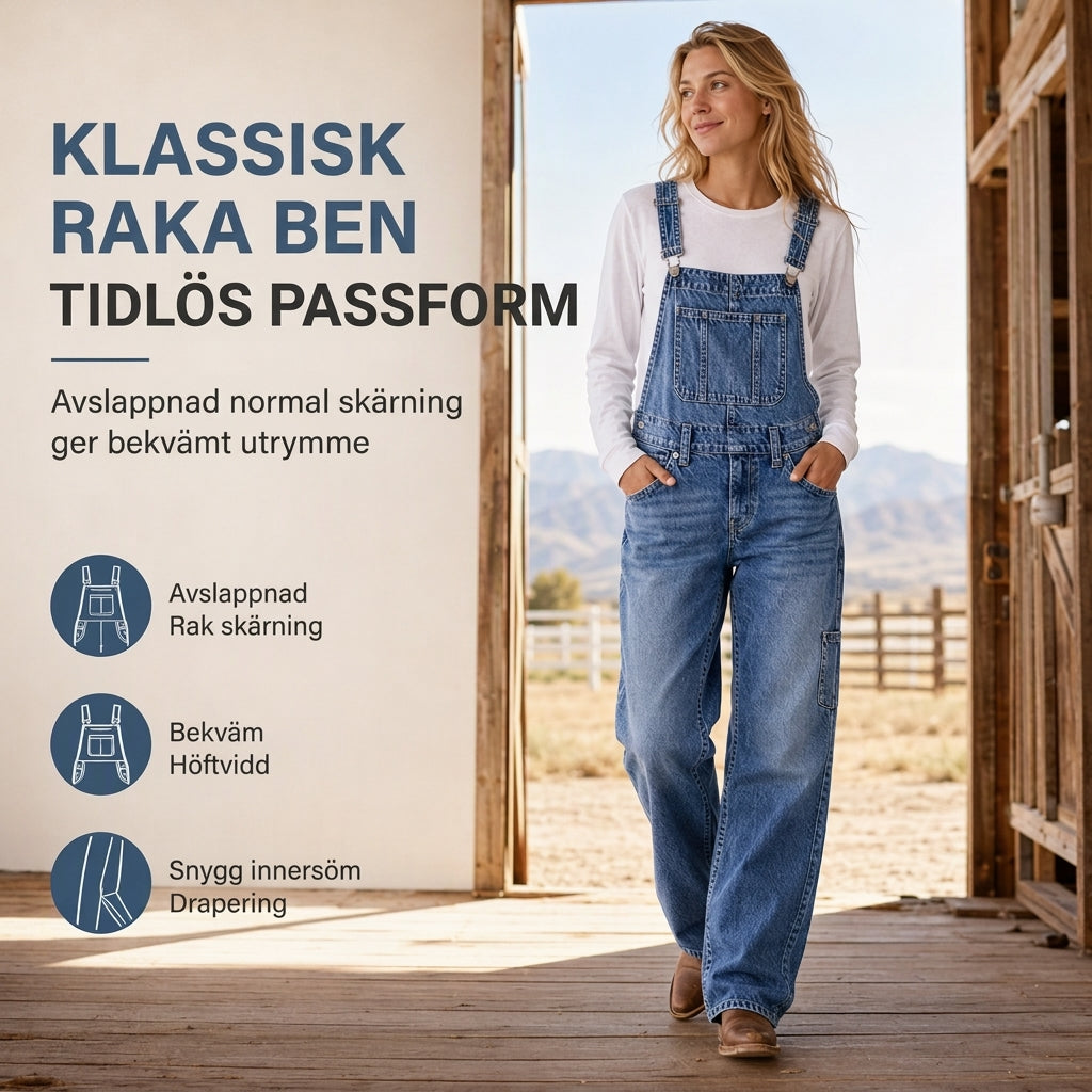 🚚 Fri frakt på just den här produkten!  👖 Vintage denim-overall för dam med hängslen och raka ben – stretchig, bekväm och tidlös, perfekt för vardag och höst! ✨-4