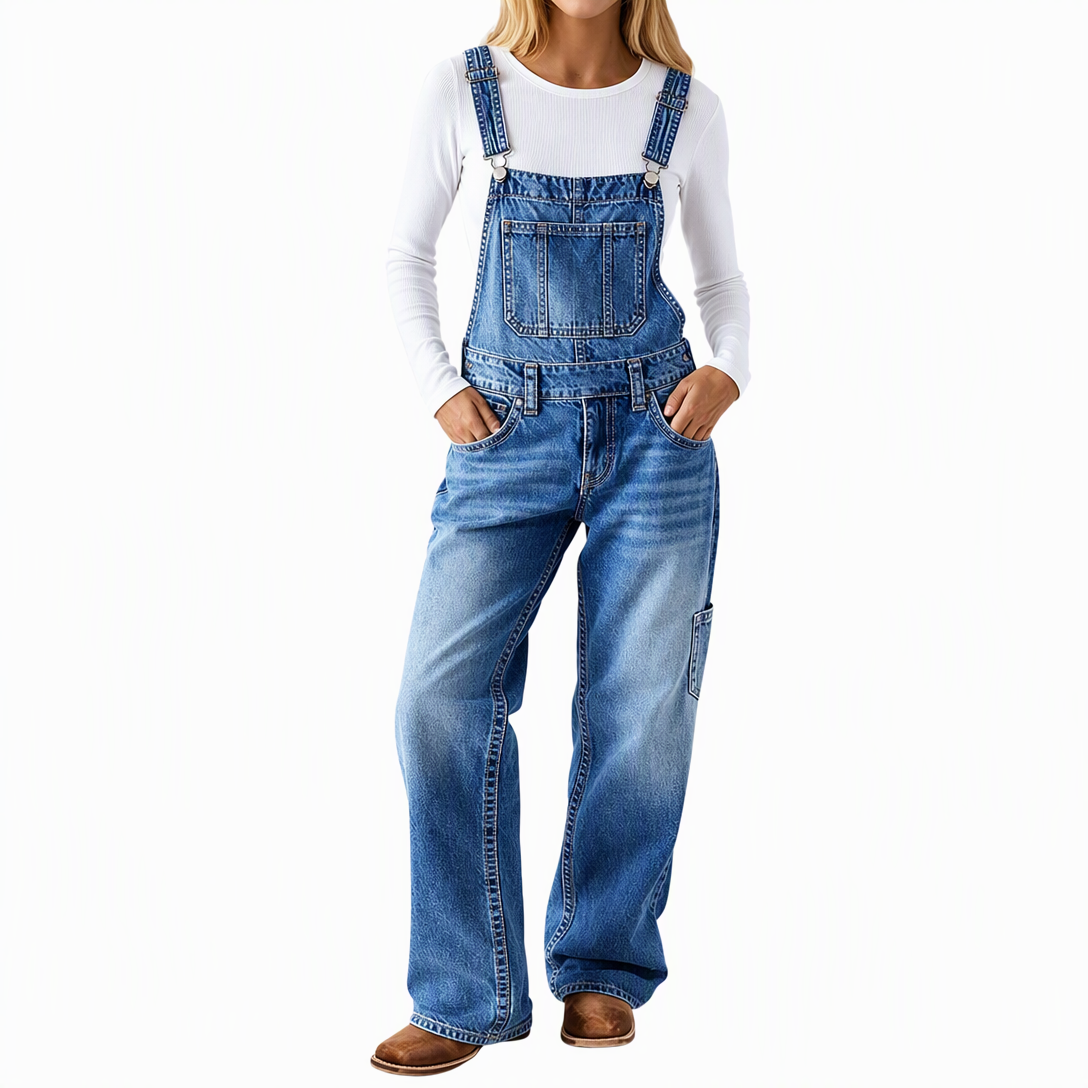 🚚 Fri frakt på just den här produkten!  👖 Vintage denim-overall för dam med hängslen och raka ben – stretchig, bekväm och tidlös, perfekt för vardag och höst! ✨-8